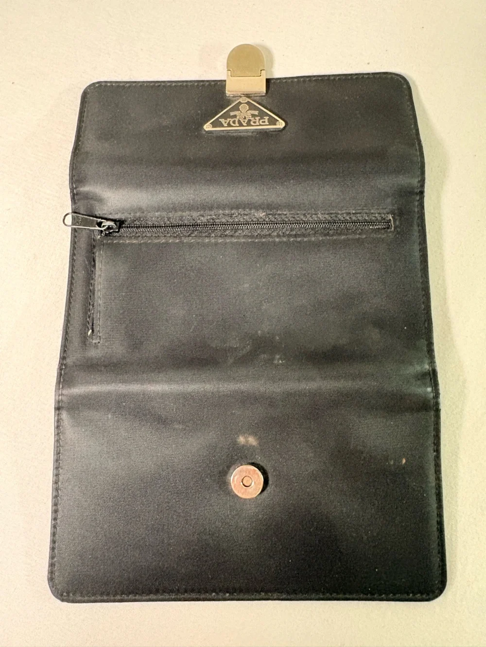 Prada Black Leather Logo Clasp Wallet